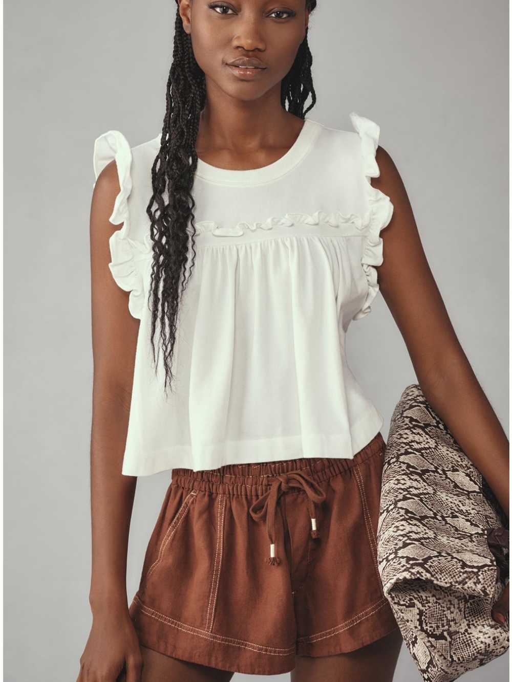 Maeve White Ruffle-Trim Sleeveless Tank
